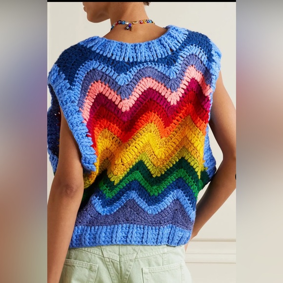 FARM Rio Sweaters - Farm Rio Rainbow Waves Crochet Knit Best Women Size X-Small NEW